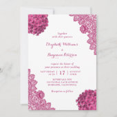 Custom Rustic Pink Hydrangea Bloral Lace Wedding Einladung (Vorderseite)