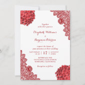 Custom Rustic Red Hydrangea Floral Lace Wedding Einladung (Vorderseite)