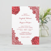 Custom Rustic Red Hydrangea Floral Lace Wedding Einladung (Stehend Vorderseite)
