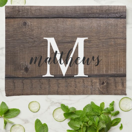 Custom Rustic Script Monogram Name Farmhouse Geschirrtuch (Gefaltet)