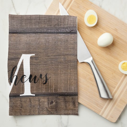 Custom Rustic Script Monogram Name Farmhouse Geschirrtuch (Viertel Falte)