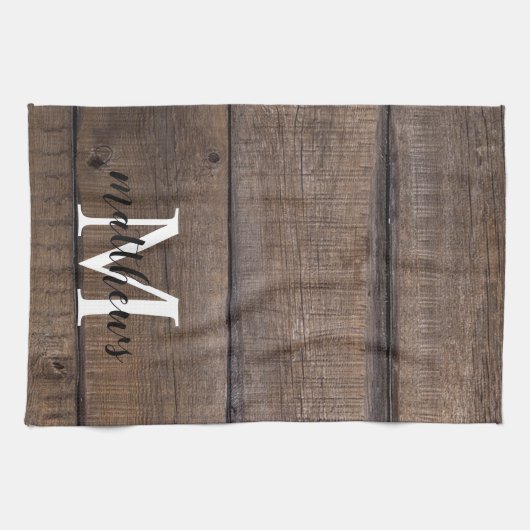 Custom Rustic Script Monogram Name Farmhouse Geschirrtuch (Horizontal)