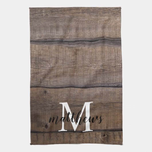 Custom Rustic Script Monogram Name Farmhouse Geschirrtuch (Vertikal)