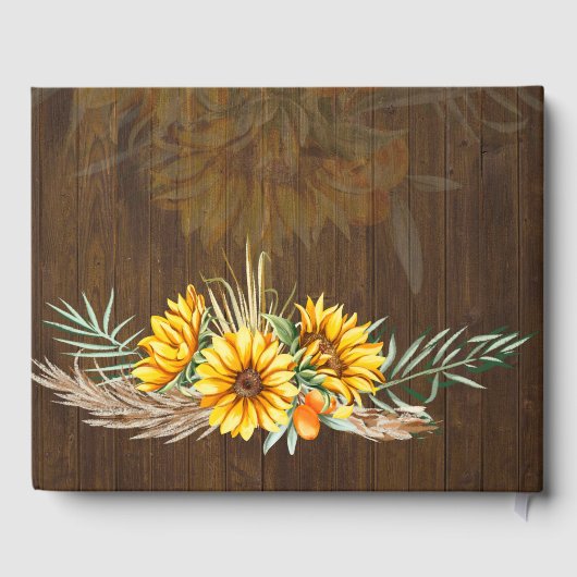 Custom Rustic Sonnenblumen Pampas Grass Hochzeit Gästebuch (Rückseite)