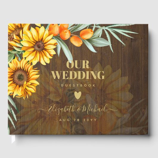 Custom Rustic Sonnenblumen Pampas Grass Hochzeit Gästebuch (Vorderseite)