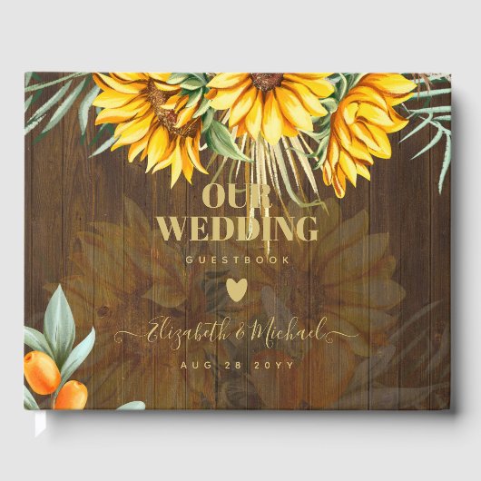 Custom Rustic Sonnenblumen Pampas Grass Hochzeit Gästebuch (Vorderseite)