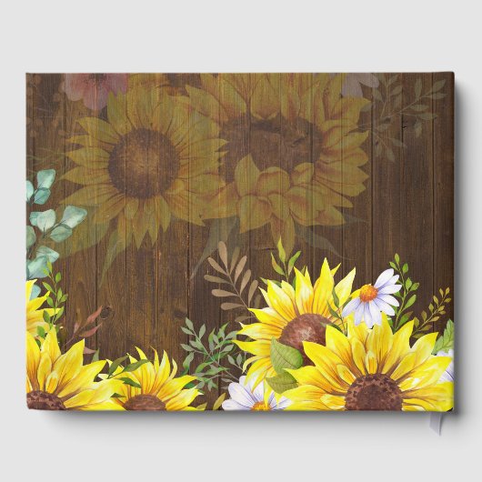 Custom Rustic Sunflowers Eukalyptus Blätter Weddin Gästebuch (Rückseite)