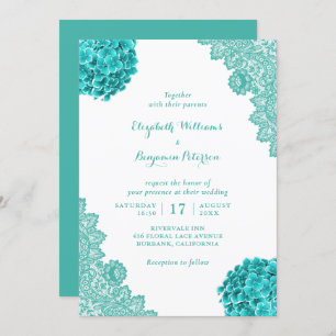 Custom Rustic Türkise Hydrangea Spitzen Hochzeit Einladung