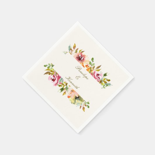 Custom Rustic Watercolor Floral Wedding Serviette (Ecke)