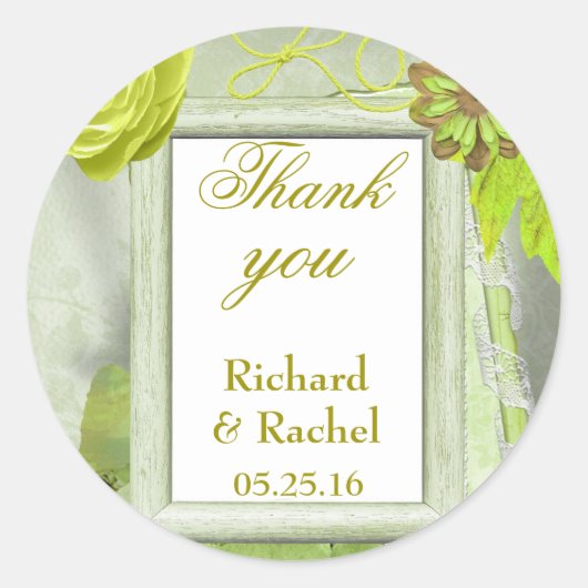 Custom Rustic Wedding Danke Green Runder Aufkleber (Vorderseite)