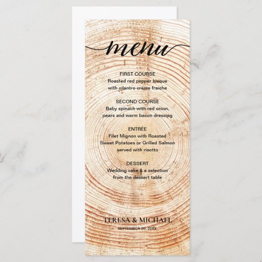 Custom Rustic Wedding Fall Wood Gran Menükarte (Vorne/Hinten)