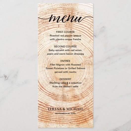 Custom Rustic Wedding Fall Wood Gran Menükarte (Vorderseite)