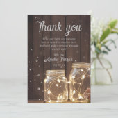 Custom Rustic Wedding Holz Barn Lighting Mason Jar Dankeskarte (Stehend Vorderseite)
