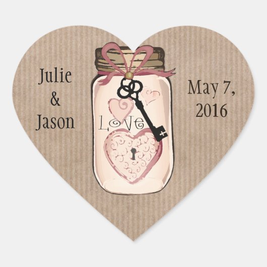 Custom Rustic Wedding Mason Jar Heart Stickers (Vorderseite)
