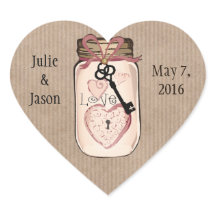 Custom Rustic Wedding Mason Jar Heart Stickers