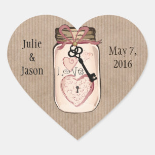 Custom Rustic Wedding Mason Jar Heart Stickers