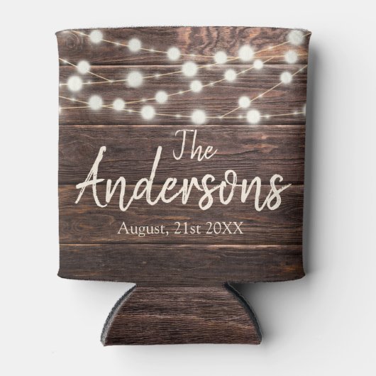 Custom Rustic Wedding Party Gefallen Barn Wood Lig Dosenkühler (Vorderseite)