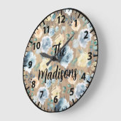 Custom Rustic Wood Blume Blue Creme Große Wanduhr (Winkel)