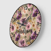 Custom Rustic Wood Blume Elegant Lila einzigartig Große Wanduhr (Winkel)