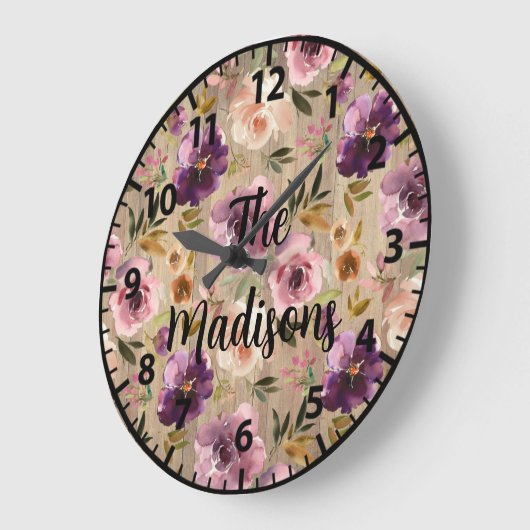 Custom Rustic Wood Blume Elegant Lila einzigartig Große Wanduhr (Winkel)