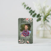 Custom Rustic Wood Botanical Photo Memorial Card Visitenkarte (Stehend Vorderseite)