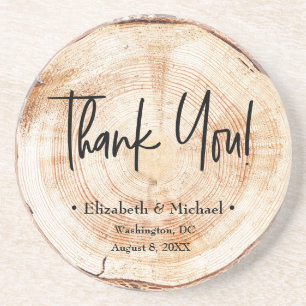 Custom Rustic Wood Disk Vielen Dank Script Wedding Getränkeuntersetzer