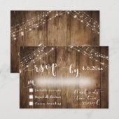 Custom Rustic Wood & Lights Wedding RSVP Karte (Vorne/Hinten)
