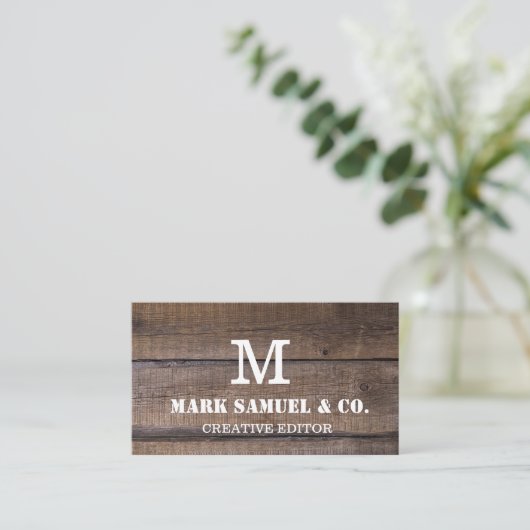 Custom Rustic Wood Monogram Berufliche Bar Visitenkarte (Stehend Vorderseite)