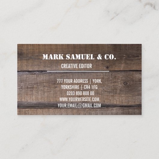 Custom Rustic Wood Monogram Berufliche Bar Visitenkarte (Rückseite)