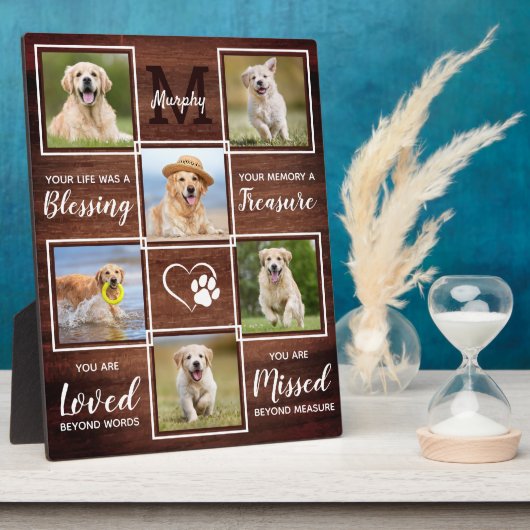 Custom Rustic Wood Pet Memorial 6 Foto Collage Fotoplatte (Seite)