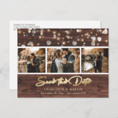 Custom Rustic Wood Wedding 3 Foto Save the Date Ankündigungspostkarte (Vorne/Hinten)