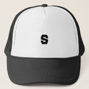Custom S Monogram Handsome Cap in White and Black Truckerkappe