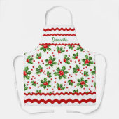 Custom Saasonal Red Holly Berries Green Blätter Schürze (Vorderseite)