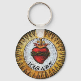 Custom Sacred Heart Keychain ID Tag IHRER NAME Schlüsselanhänger