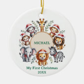 Custom Safari Animals Baby 1st First Christmas Keramik Ornament (Vorne)