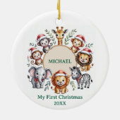 Custom Safari Animals Baby 1st First Christmas Keramik Ornament (Hinten)