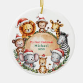 Custom Safari Animals Baby 1st First Christmas Keramik Ornament (Vorne)