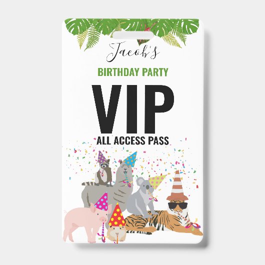 Custom Safari Jungle Zoo Birthday Party Pass Gefal Ausweis (Front)