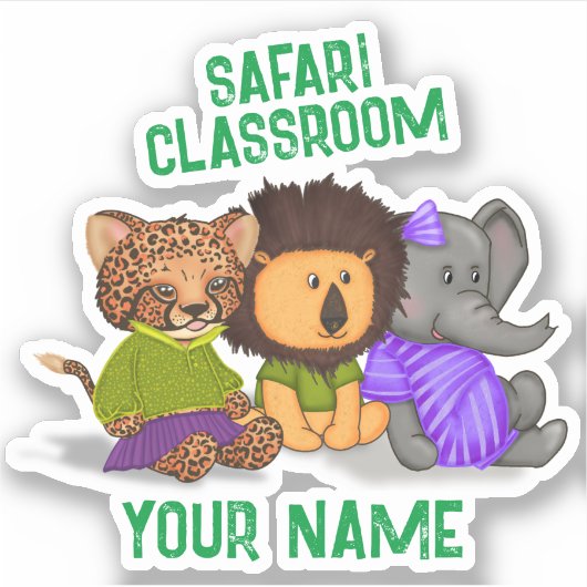 Custom Safari Klassenzimmer Cheetah Lion Elephant Aufkleber (Vorderseite)