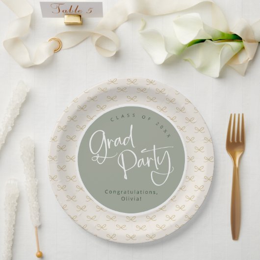 Custom Sage Gold Class of 2025 Grad Party Pappteller (Hochzeit)