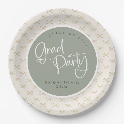 Custom Sage Gold Class of 2025 Grad Party Pappteller (Vorderseite)