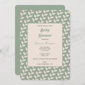 Custom Sage Green 70er Retro Leaf Babydusche Einladung (Vorne/Hinten)