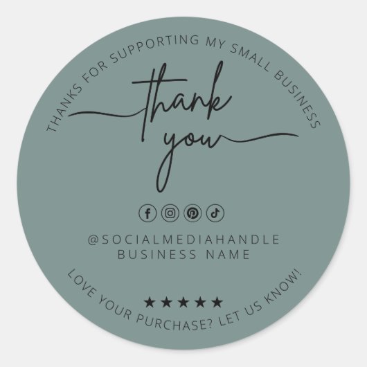 Custom Sage Green Aufkleber Danke Label (Vorderseite)