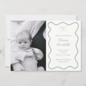 Custom Sage Green Bow Wavy Boho Collage Baby Birth Ankündigung (Vorderseite)