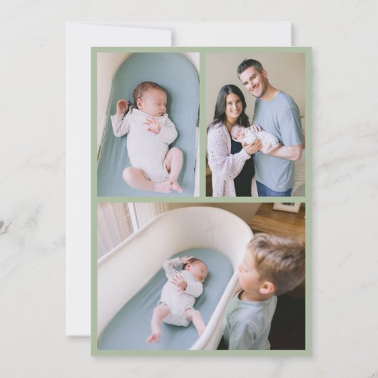 Custom Sage Green Bow Wavy Boho Collage Baby Birth Ankündigung (Rückseite)