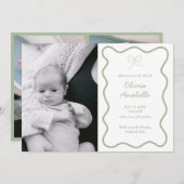 Custom Sage Green Bow Wavy Boho Collage Baby Birth Ankündigung (Vorne/Hinten)