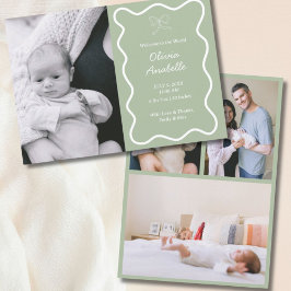 Custom Sage Green Bow Wavy Boho Collage Baby Birth Ankündigung