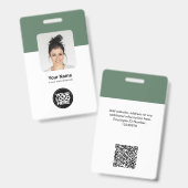 Custom Sage Green Employee Modernes ID QR Abzeiche Ausweis (Vorder- & Rückseite)