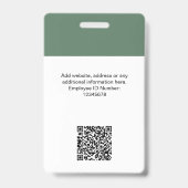 Custom Sage Green Employee Modernes ID QR Abzeiche Ausweis (Rückseite)