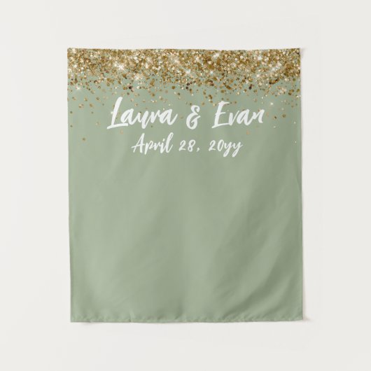 Custom Sage Green Gold Wedding Foto Booth Prop Wandteppich (Vorderseite)